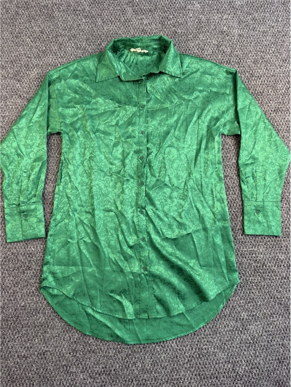 12th Tribe Green Floral Jacquard Button Up Blouse XS Long Sleeve